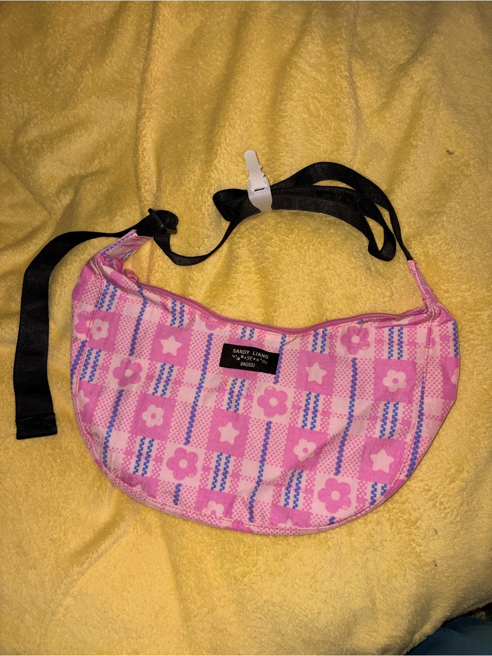 NWT Baggu x Sandy Liang Market Plaid Pink Medium Crescent Bag